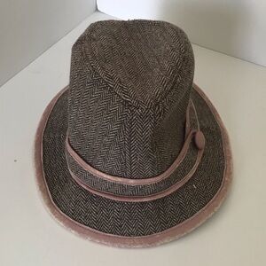 Arden B Brown Tweed Hat with Pink Trim